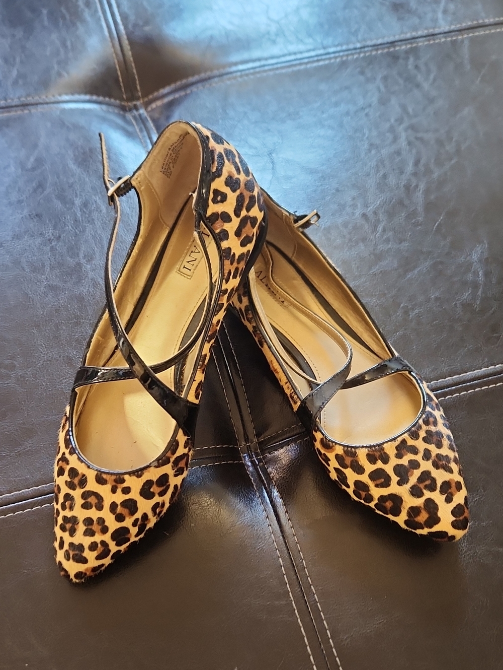 Alfani Leopard Print Pointed Mary Jane Flats - Tan & Black